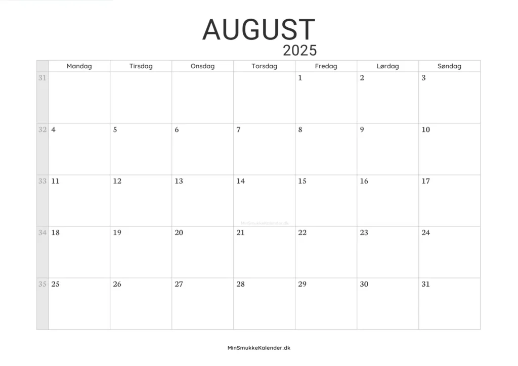 Kalender august 2025 til print