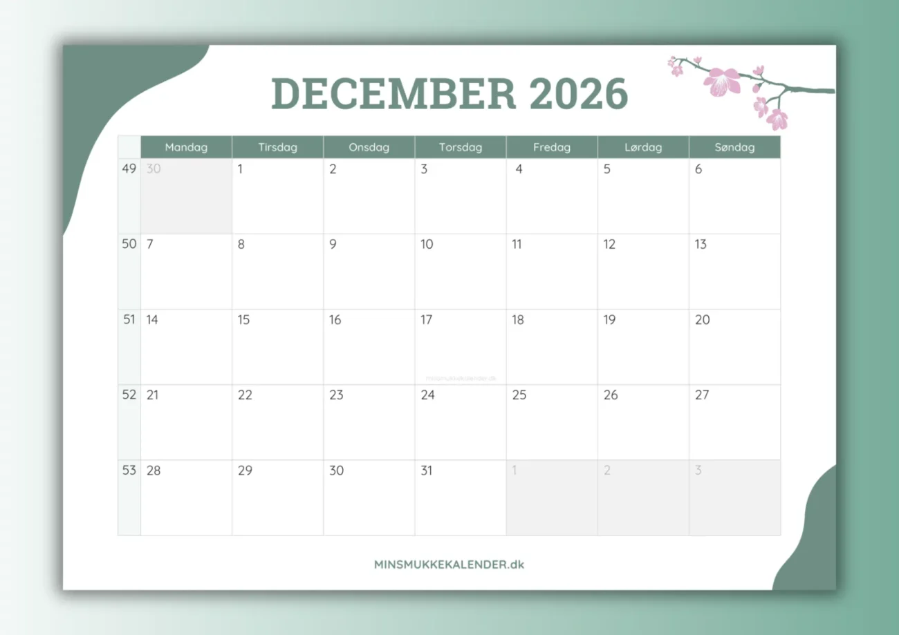 forhåndsvisning af december 2026 kalender til print - thumbnail til download