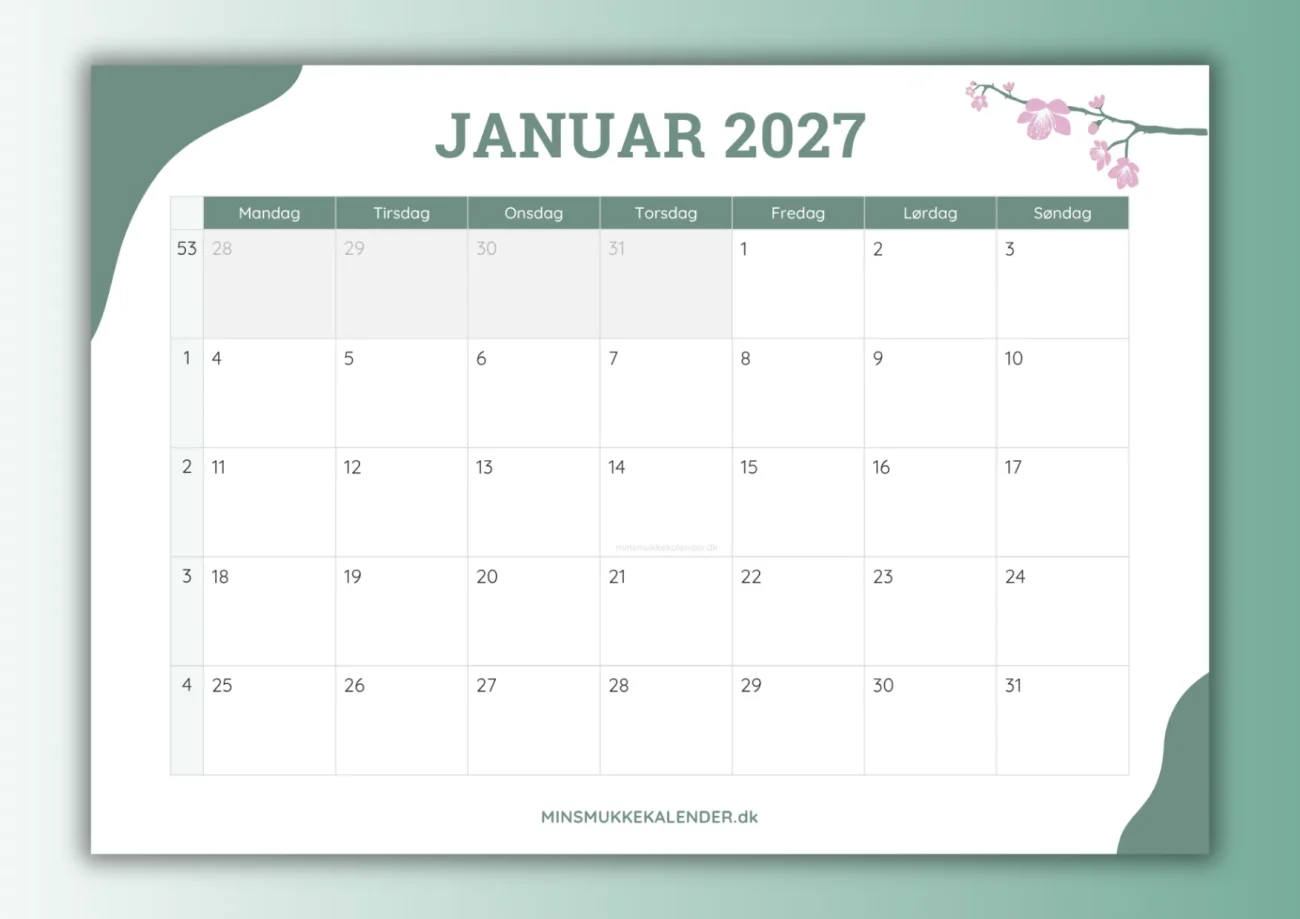 forhåndsvisning af januar 2027 kalender til print - thumbnail til download
